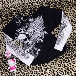 hot topic skull graphic layered long sleeve top (limited time SALE)